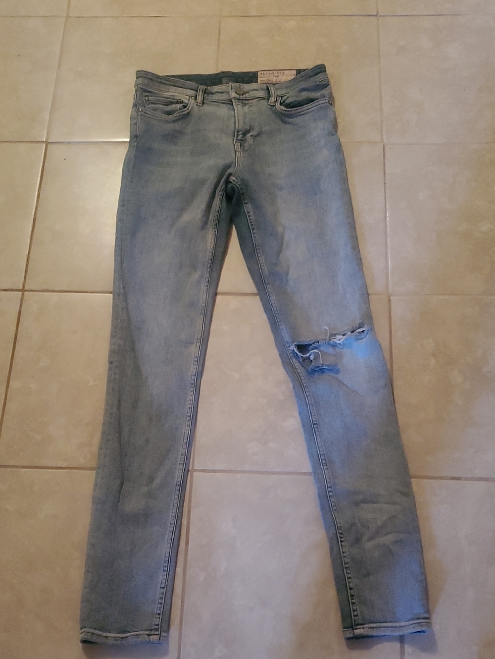 AllSaints Light Blue Women's Skinny Jeans with Knee Rip